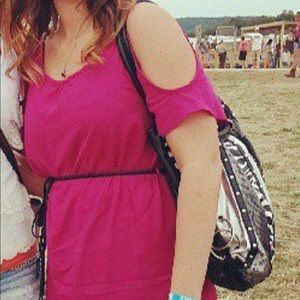 Fuchsia open shoulder dress